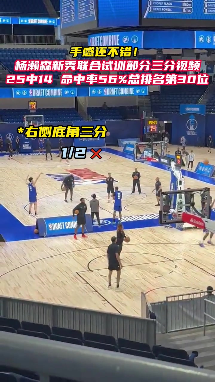 杨瀚森新秀联合试训曾三分25中14 命中率56排新秀第30