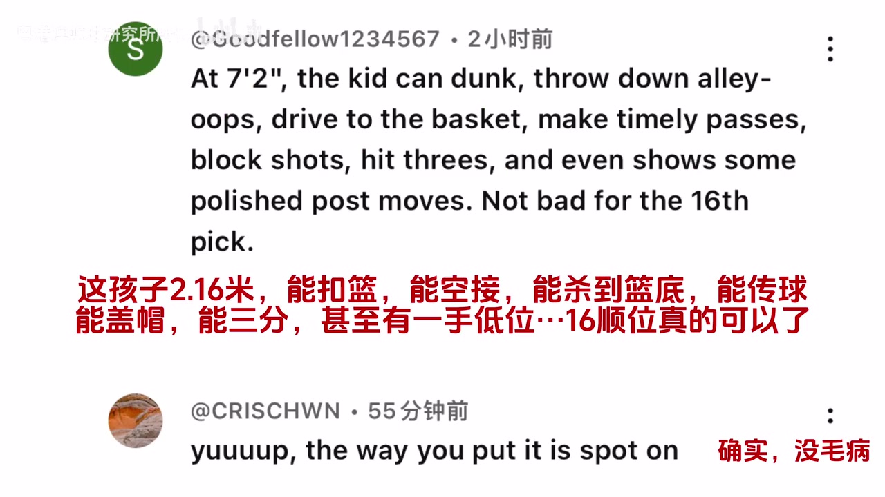 心服口服外网杨瀚森夏联的评论区现在回头看16顺位捡了大漏